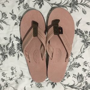 Pink Leather Rainbow Flip Flops